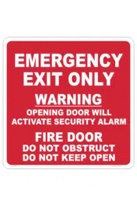 Emergency Fire Exit Sign. Running Man Icon To Door. Red - View #4