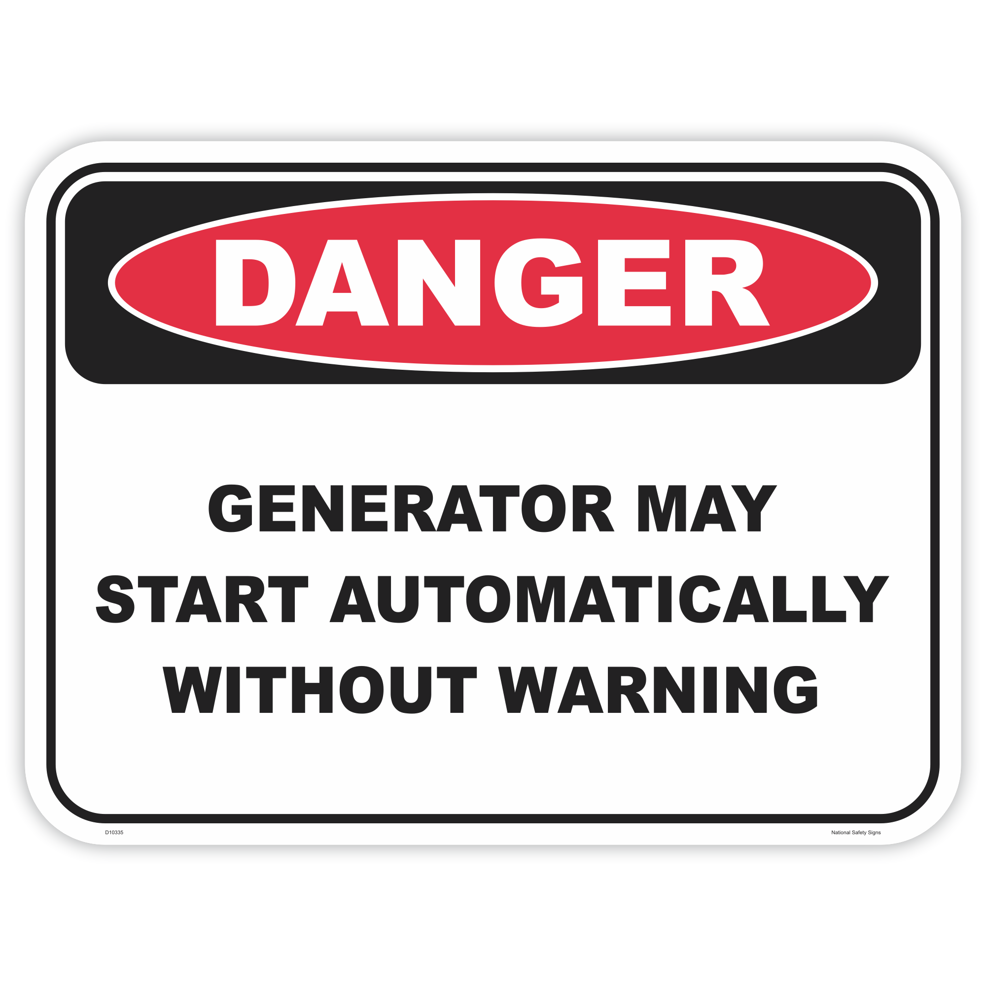 Danger generator starts automatically safety sign - AS1319 compliant, National Safety Signs Australia