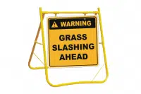 Grass Slashing Ahead sign with stand A40246