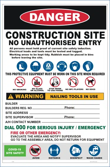 COVID 19 Construction site sign