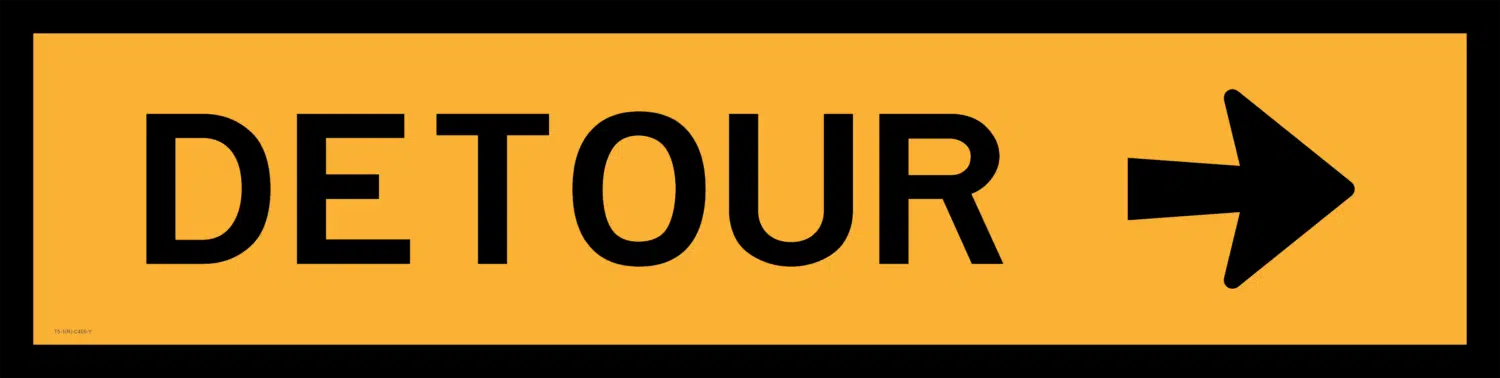 T5-1BR Detour Right arrow boxed edge sign