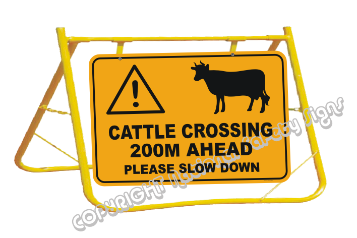 Cattle Crossing Ahead Sign and Stand - Stock crossing ahead signs - Cattle Crossing Warning Sign and Stand