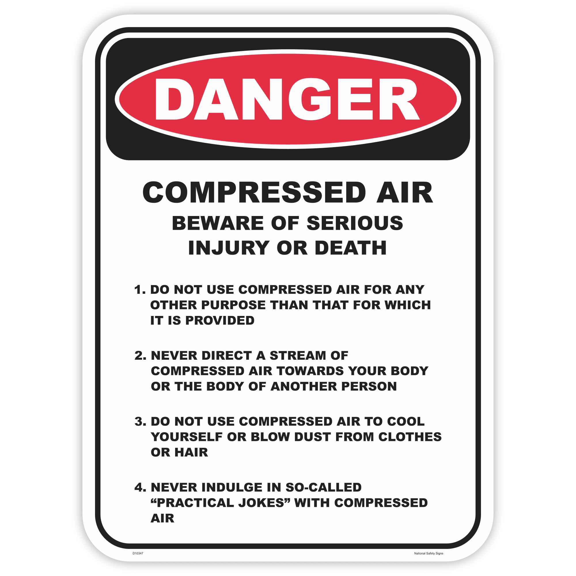 Danger compressed air safety sign - AS1319 compliant, National Safety Signs Australia