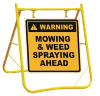 Lawn Mowing and Spraying Ahead Sign and Stand Combo A40284