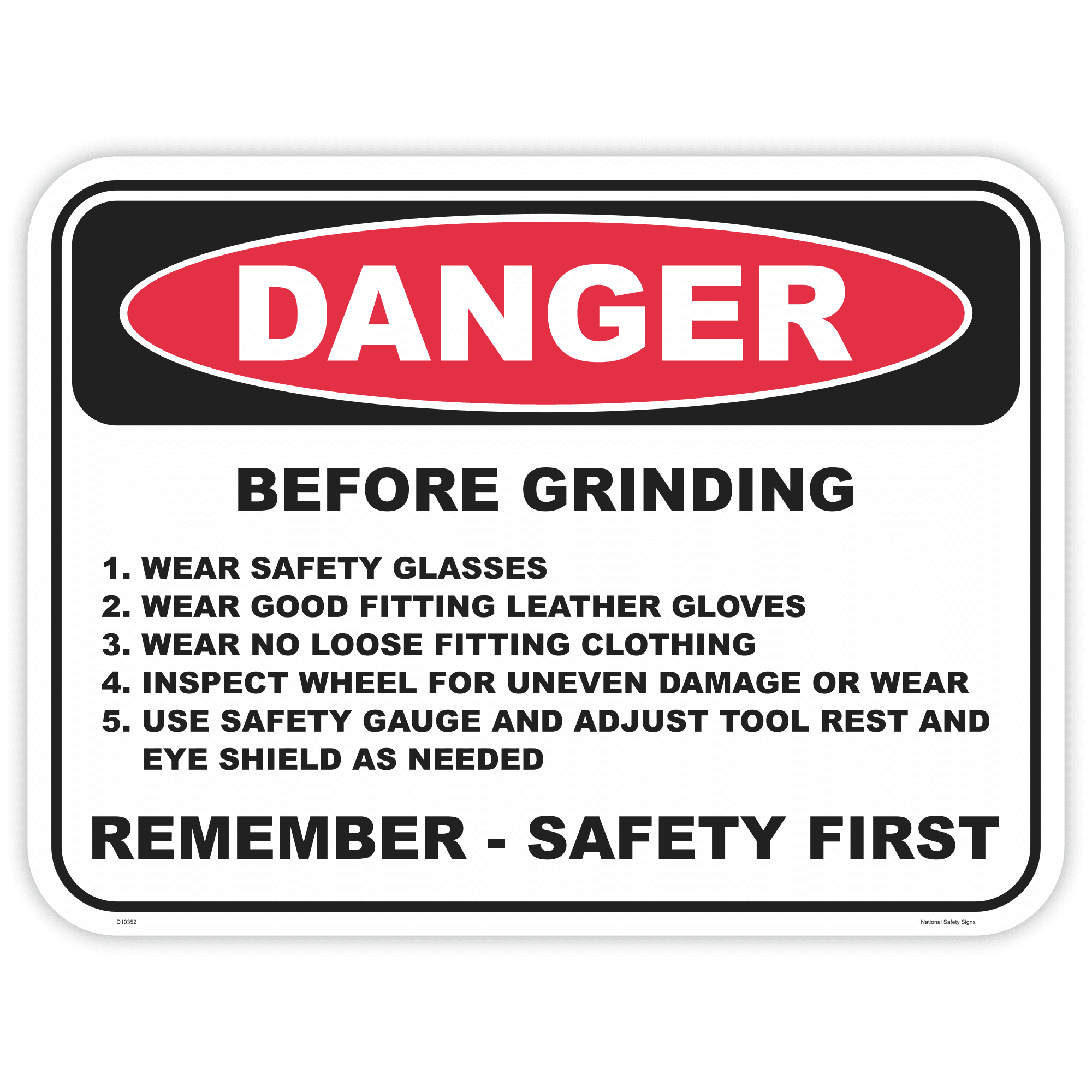 Danger bench grinder safety sign - AS1319 compliant, National Safety Signs Australia