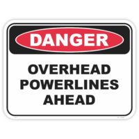 Danger overhead powerlines ahead safety sign - AS1319 compliant, National Safety Signs Australia
