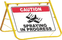Caution Spraying in Progress sign with stand A40291