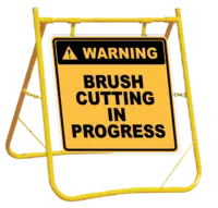 Brush Cutting in Progress sign with stand A40294