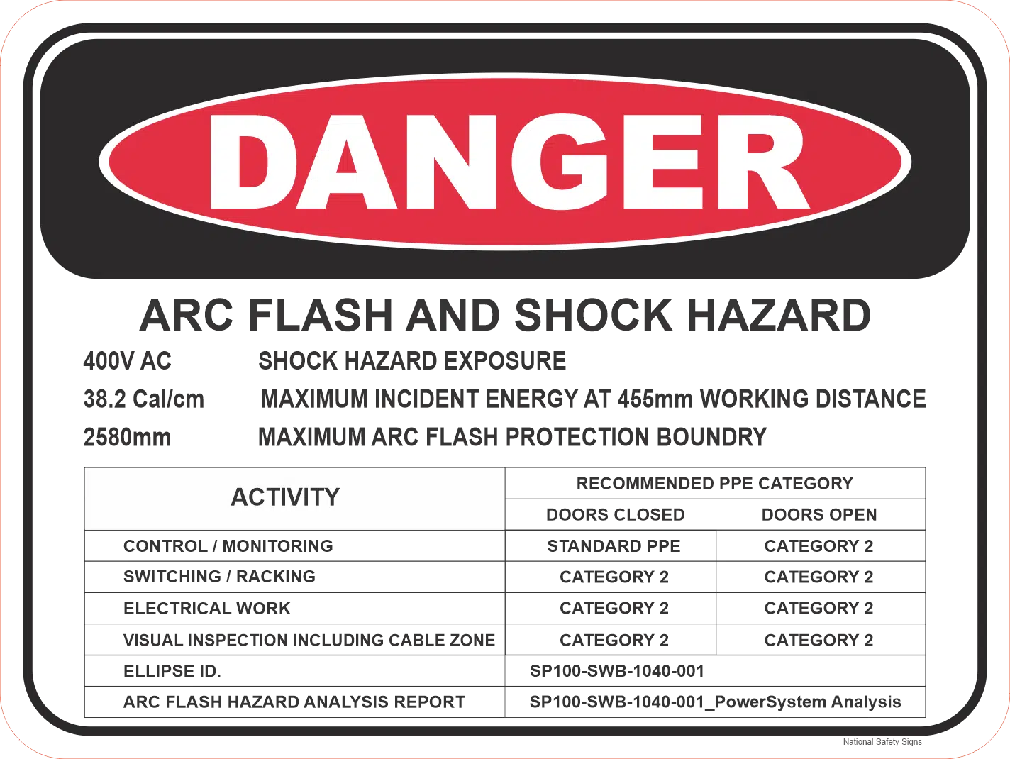 Arc Flash and Shock Hazard     D10368