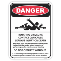 Danger rotating driveline safety sign - AS1319 compliant, National Safety Signs Australia