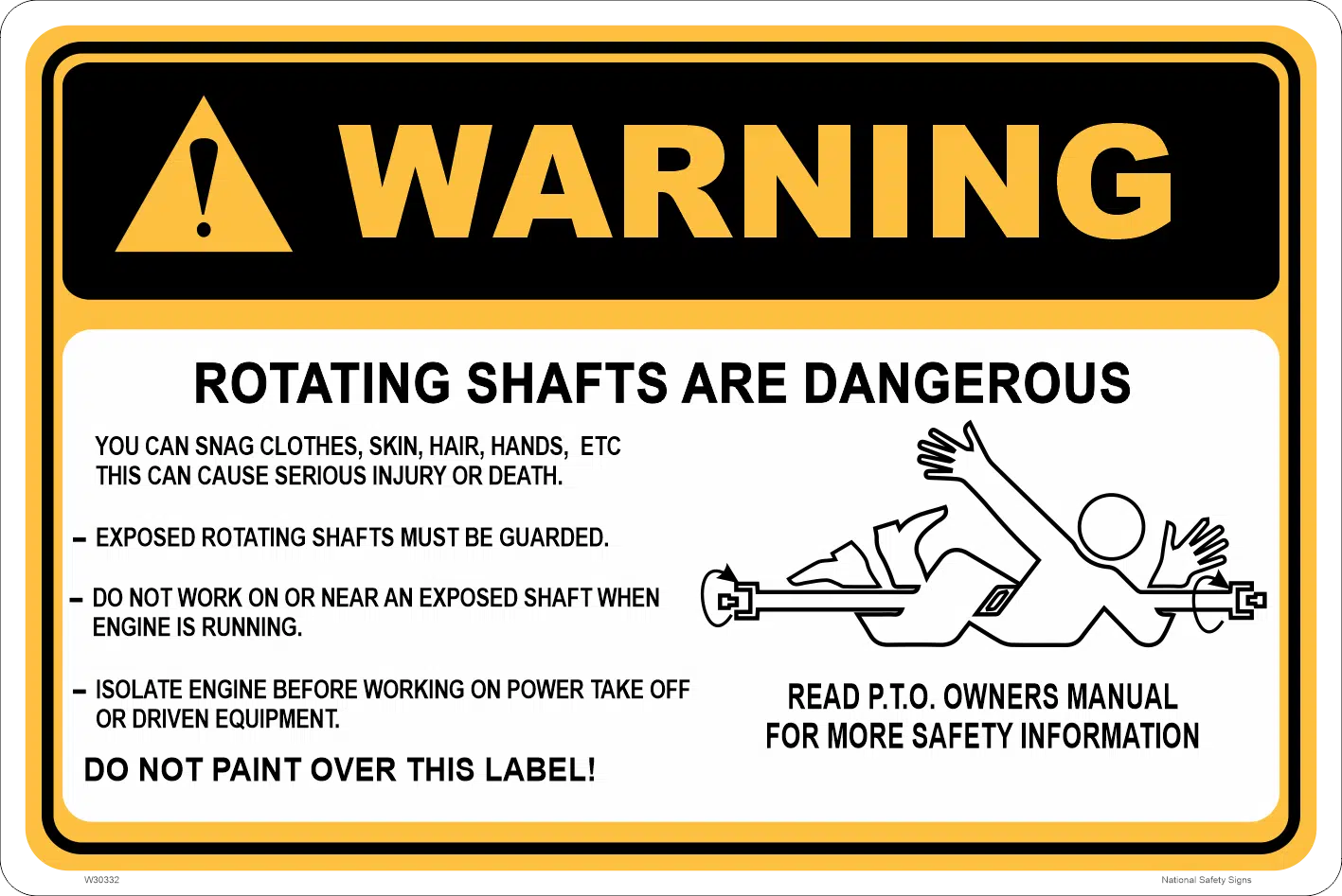 Rotating Shafts are Dangerous Sign W30332