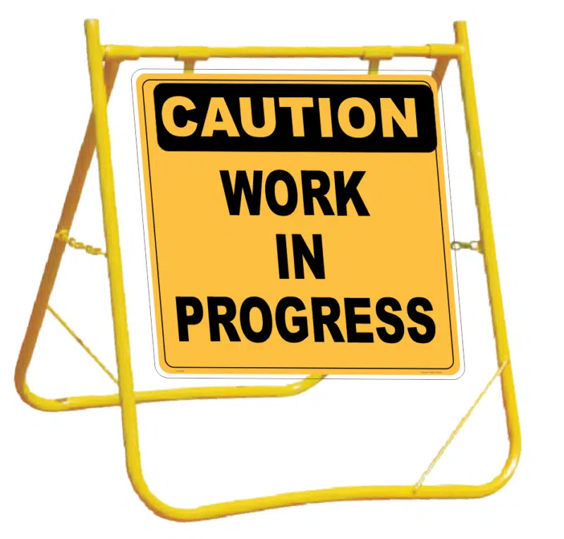 Work in Progress Caution Sign with Stand - National Safety Signs