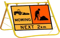 Mowing Next _km Sign with Stand Combo A400315