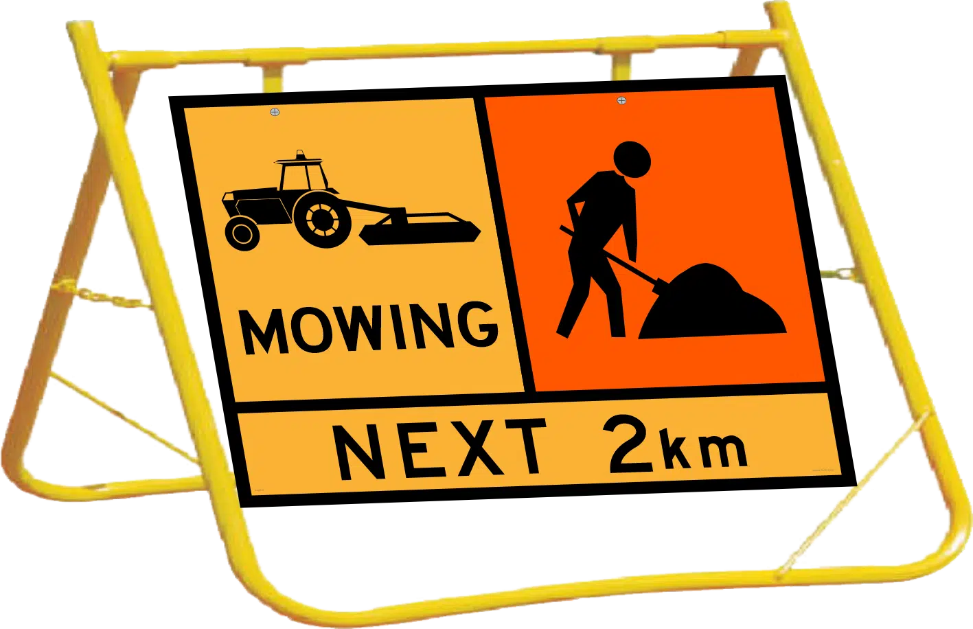 Mowing Next _km Sign with Stand Combo A400315