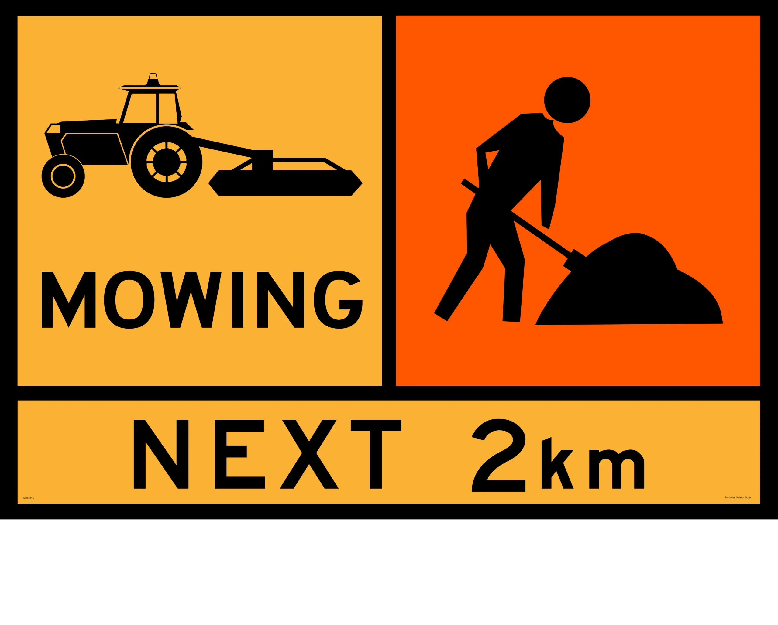 Mowing Next _km Sign with Stand Combo A400315 - Image 2