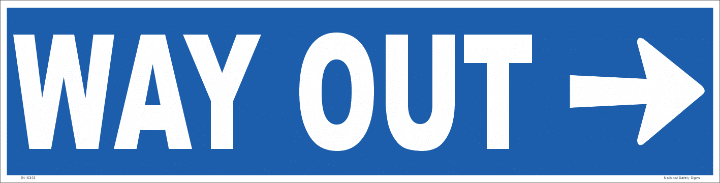 Cartello VsaFety Way Out Arrow Right – Uscita Freccia Destra – Plastica Rigida Blu 300x150 Mm – Conforme ISO 7010