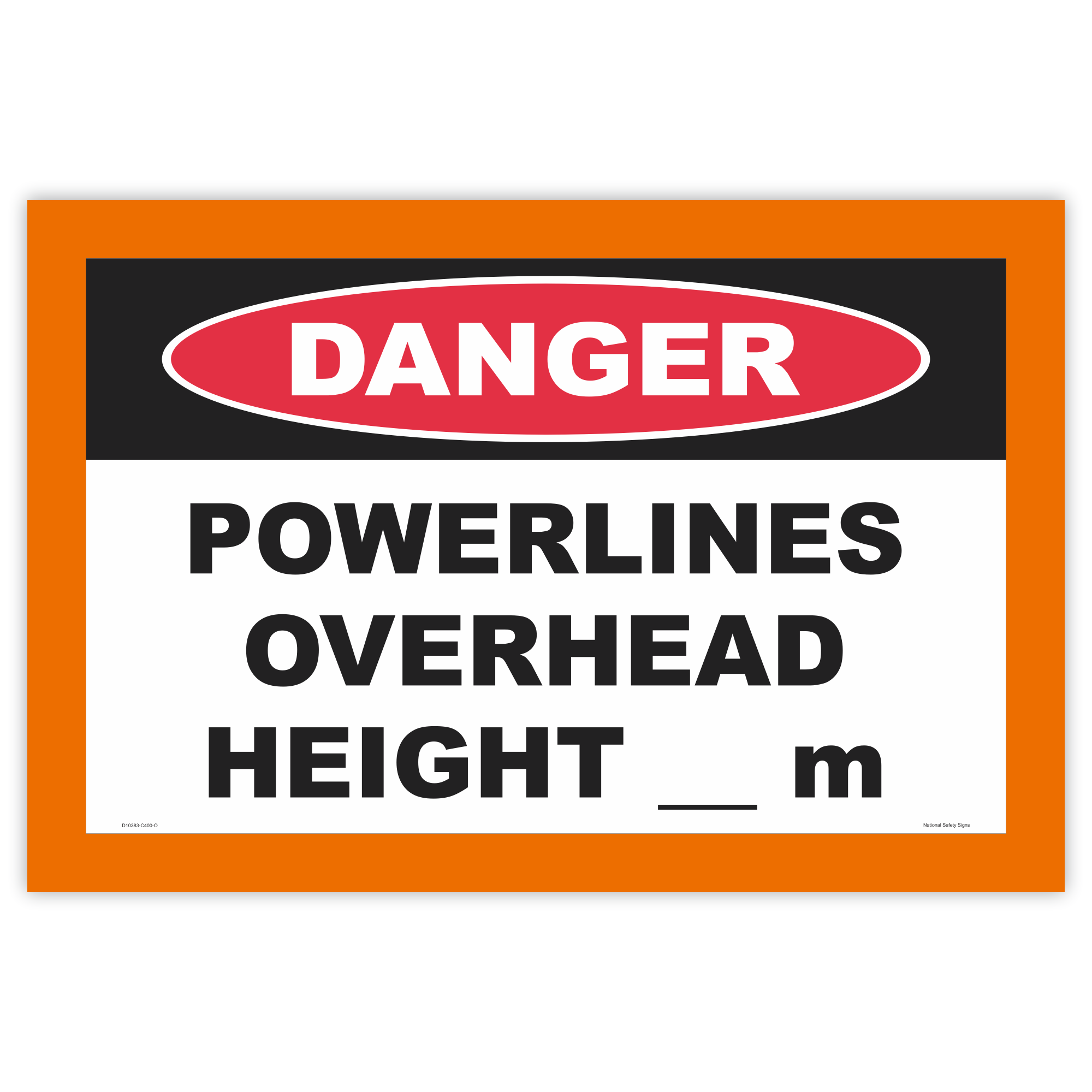 Danger powerlines overhead safety sign - AS1319 compliant, National Safety Signs Australia