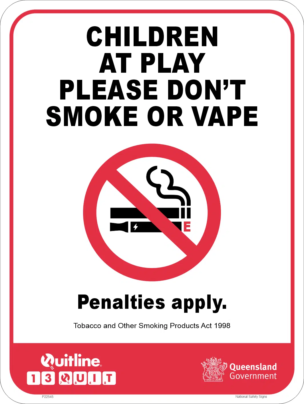 QLD Children at Play No Smoking sign     P22545