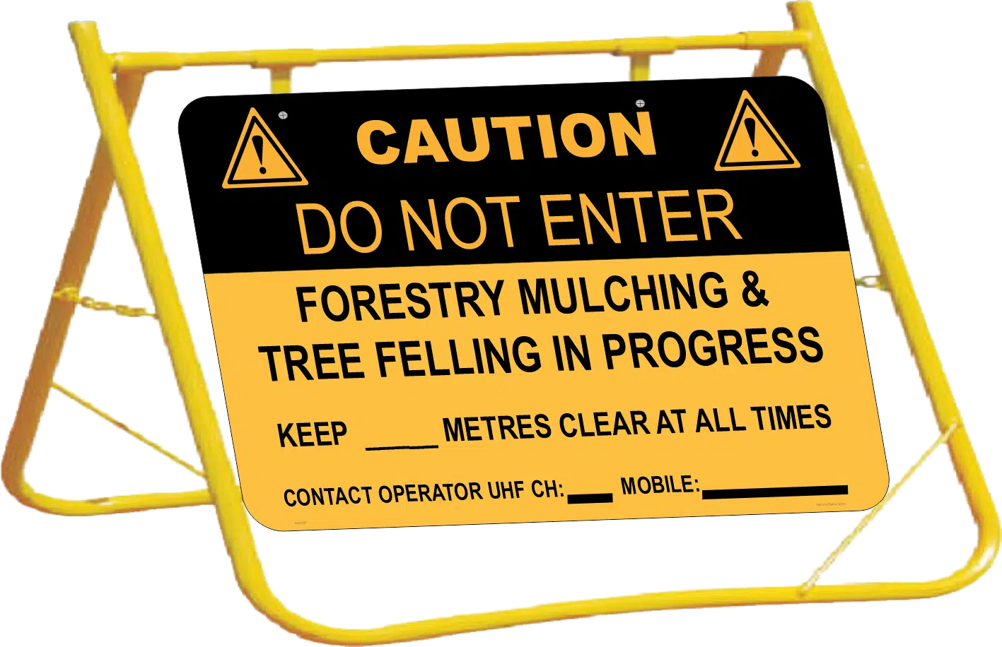 Caution Forestry Mulching Sign with Stand A400321