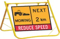 Mowing Next 2km Sign and Stand Combo A400325