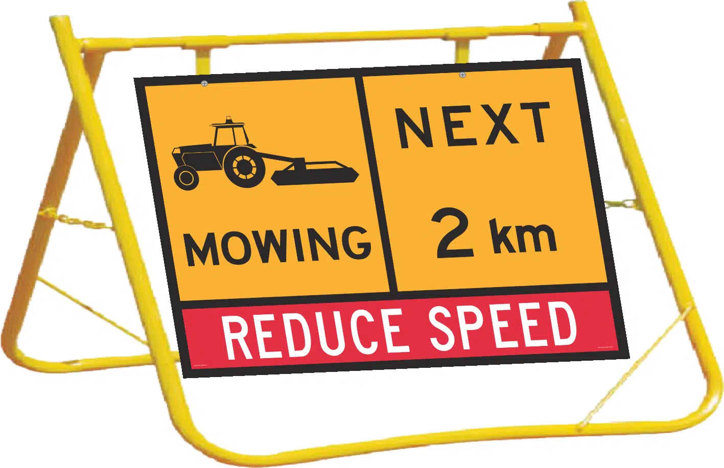 Mowing Next 2km Sign and Stand Combo A400325