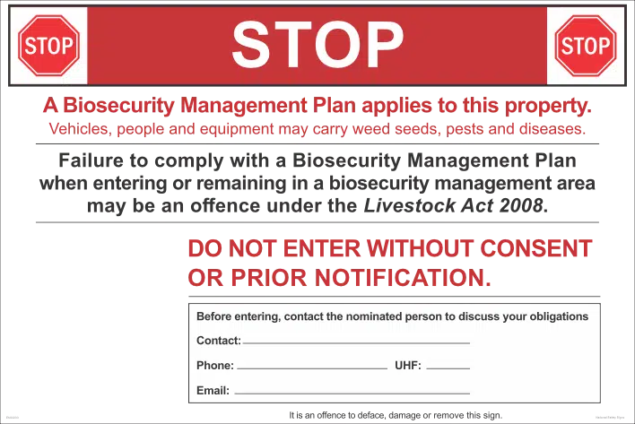 NT Farm Biosecurity Management Sign with Farm Check In Coming Soon  EN32233