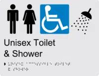 Unisex Accessible Toilet and Shower BT28 Braille Sign