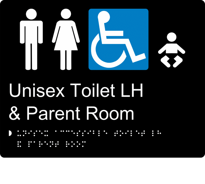 Unisex Accessible Toilet LH and Parent Room Braille Sign BT45 - Image 2