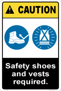 Caution Safety Shoes & Vests Sign    W30351