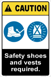 Caution Safety Shoes & Vests Sign    W30351