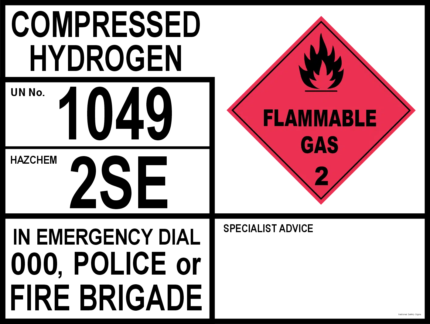 Emergency Information Panel (EIP) Compressed Hydrogen H15205