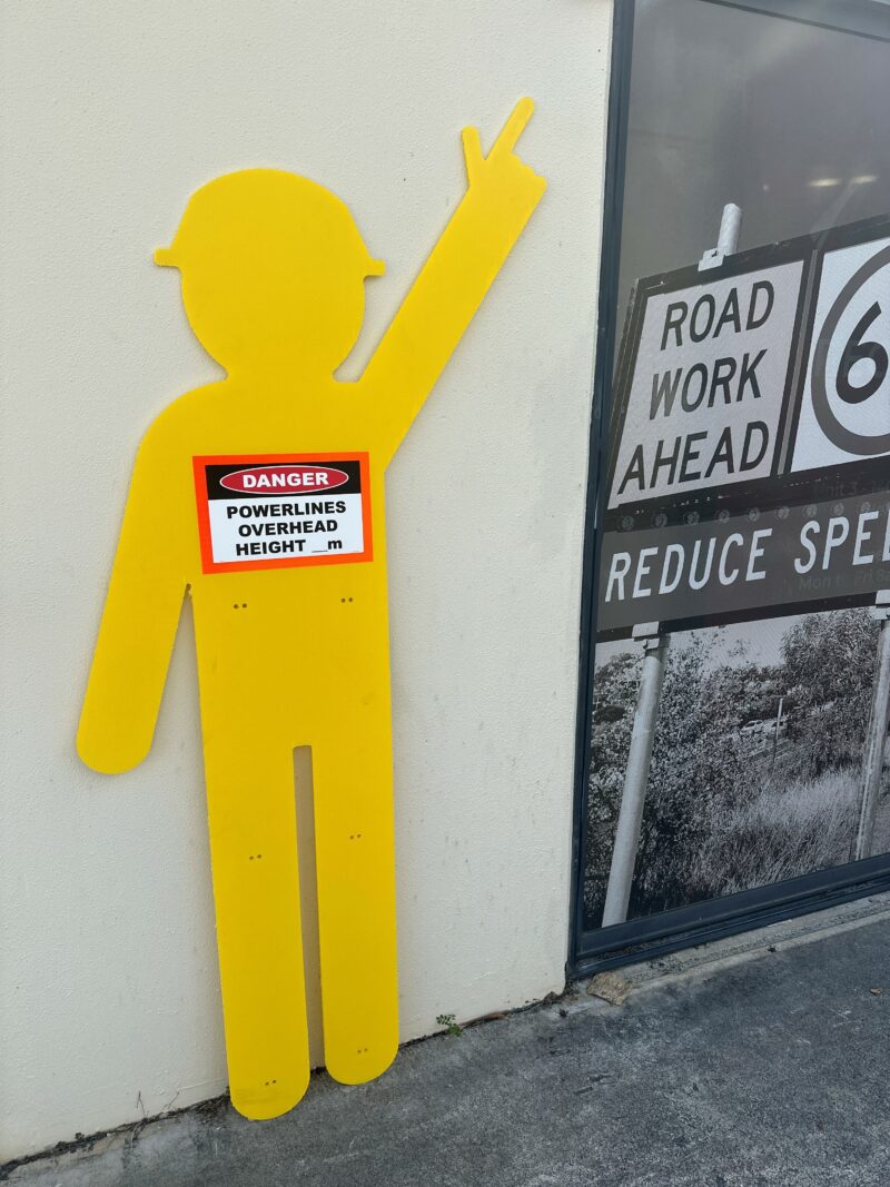 Yellow Corflute Pointing Man + Powerlines Overhead Sticker RD621 - Image 2