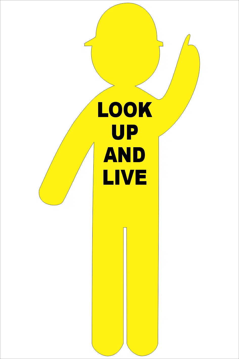 Yellow Corflute Pointing Man + Look Up and Live Sticker RD620