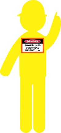Yellow Corflute Pointing Man + Powerlines Overhead Sticker RD621