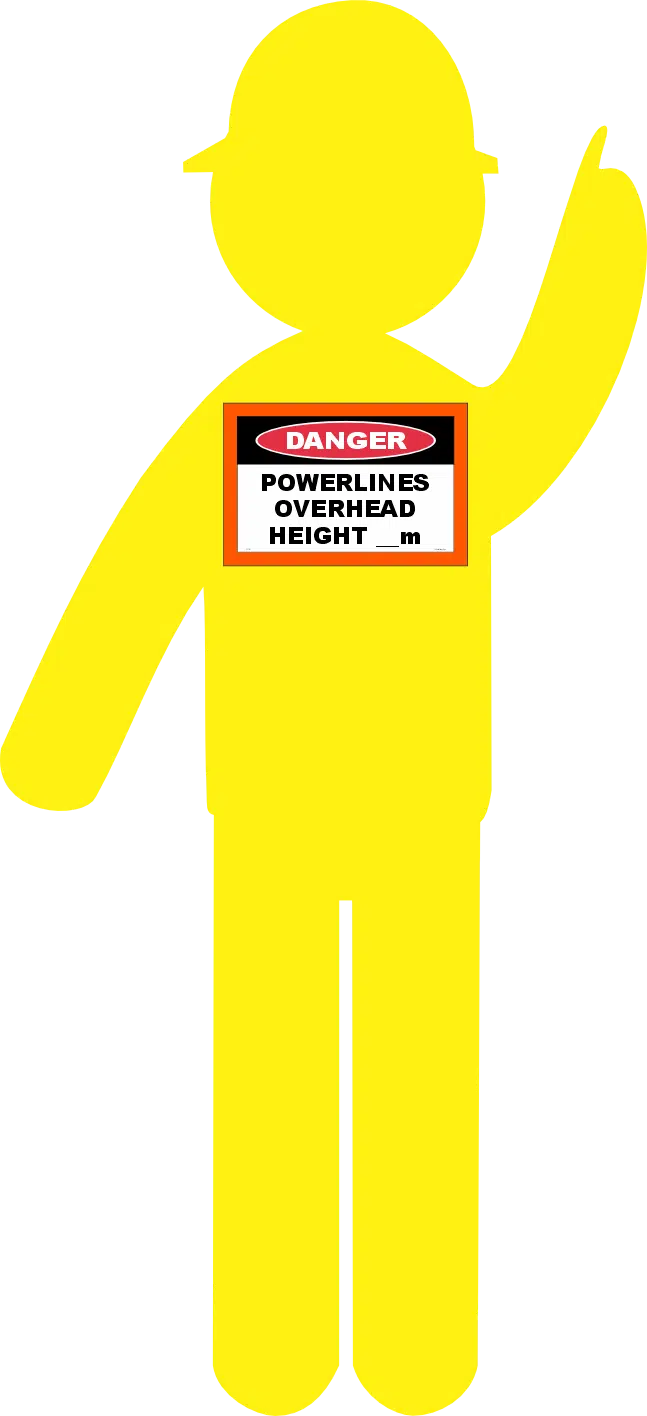 Yellow Corflute Pointing Man + Powerlines Overhead Sticker RD621
