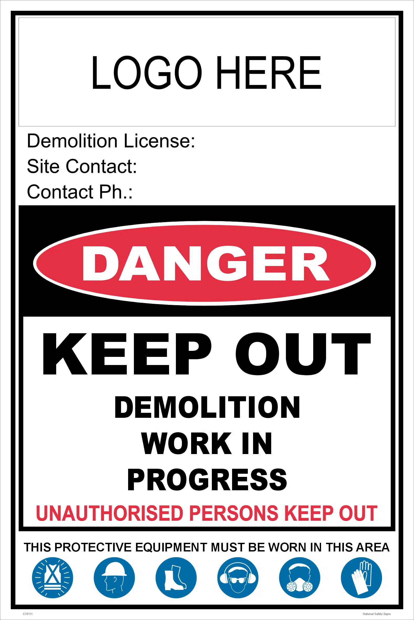 Demolition Site Signage  C19111