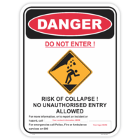 Danger risk of collapse safety sign - AS1319 compliant, National Safety Signs Australia