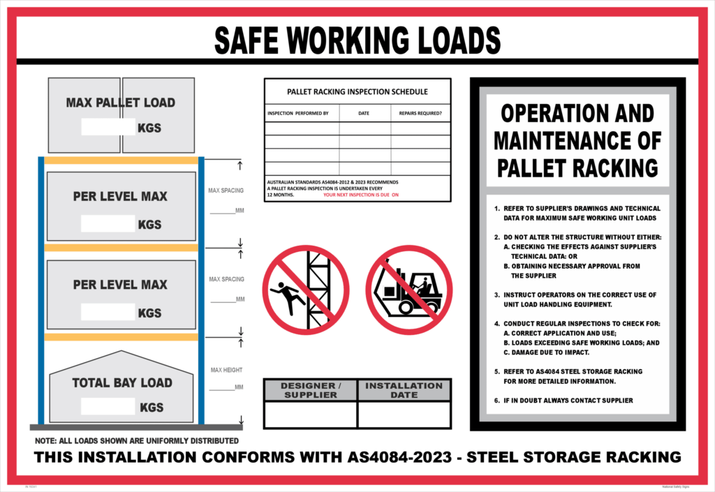Racking System Information Panel IN16341 - National Safety Signs