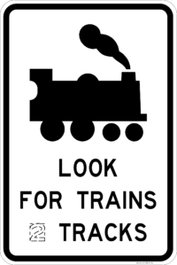 W7-14-4 Pedestrian Railway Crossing Look For Trains (X) Tracks