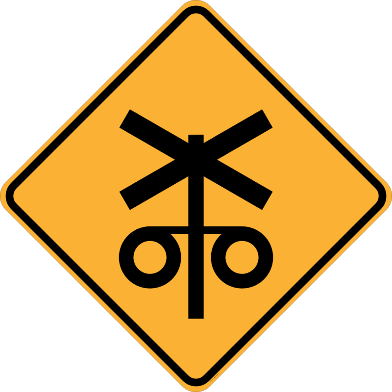 W7-4 Rail Crossing Flashing Signals Ahead (symbolic)