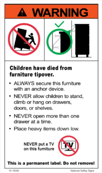 Toppling Furniture Mandatory Warning Label – Category 1 IN16344