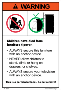 Toppling Furniture Mandatory Warning Label – Category 3 IN16346