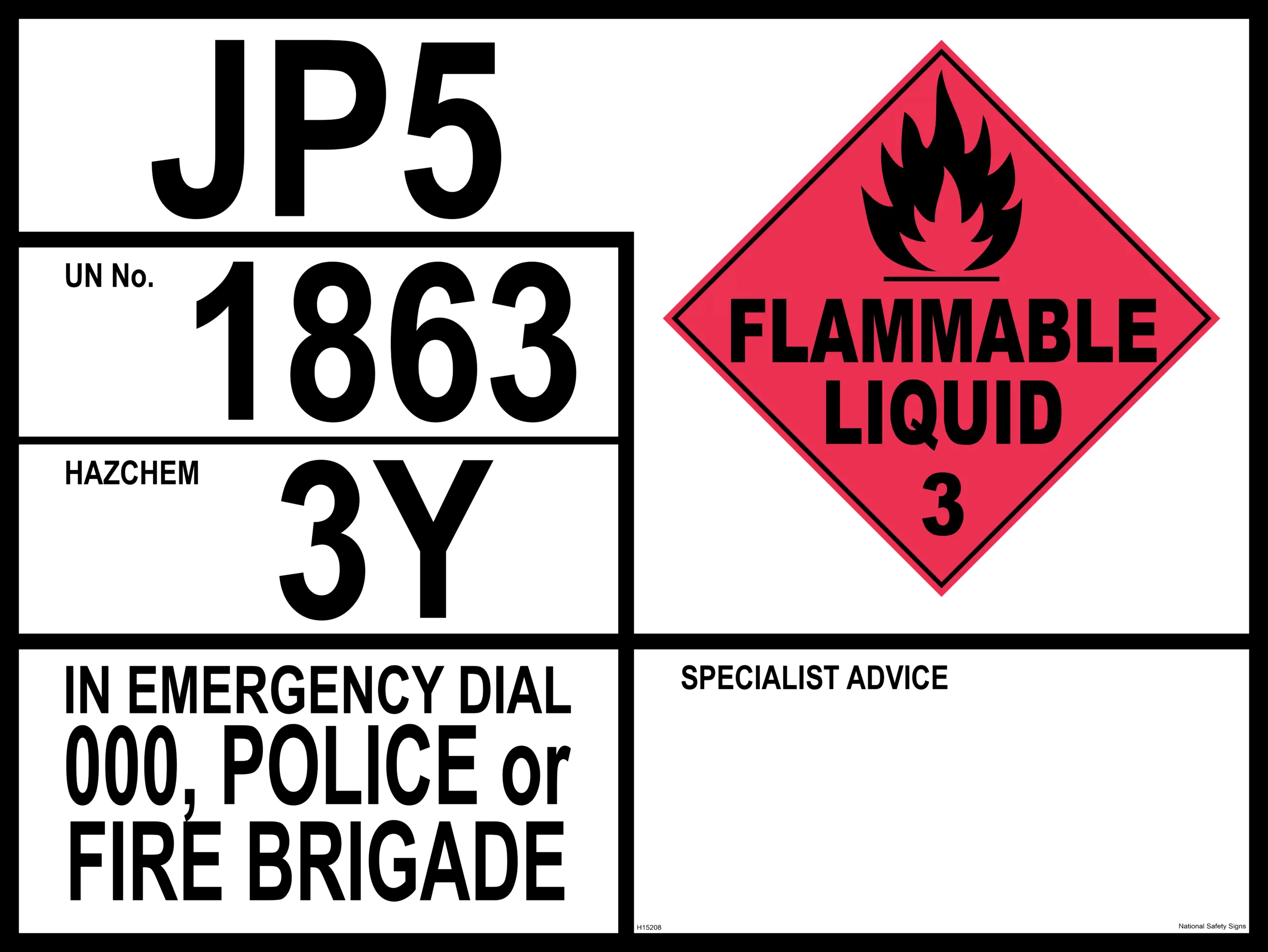 JP-5 Transport Emergency Information Panel H15208