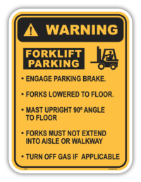 Warning forklift parking safety sign - AS1319 compliant, National Safety Signs Australia