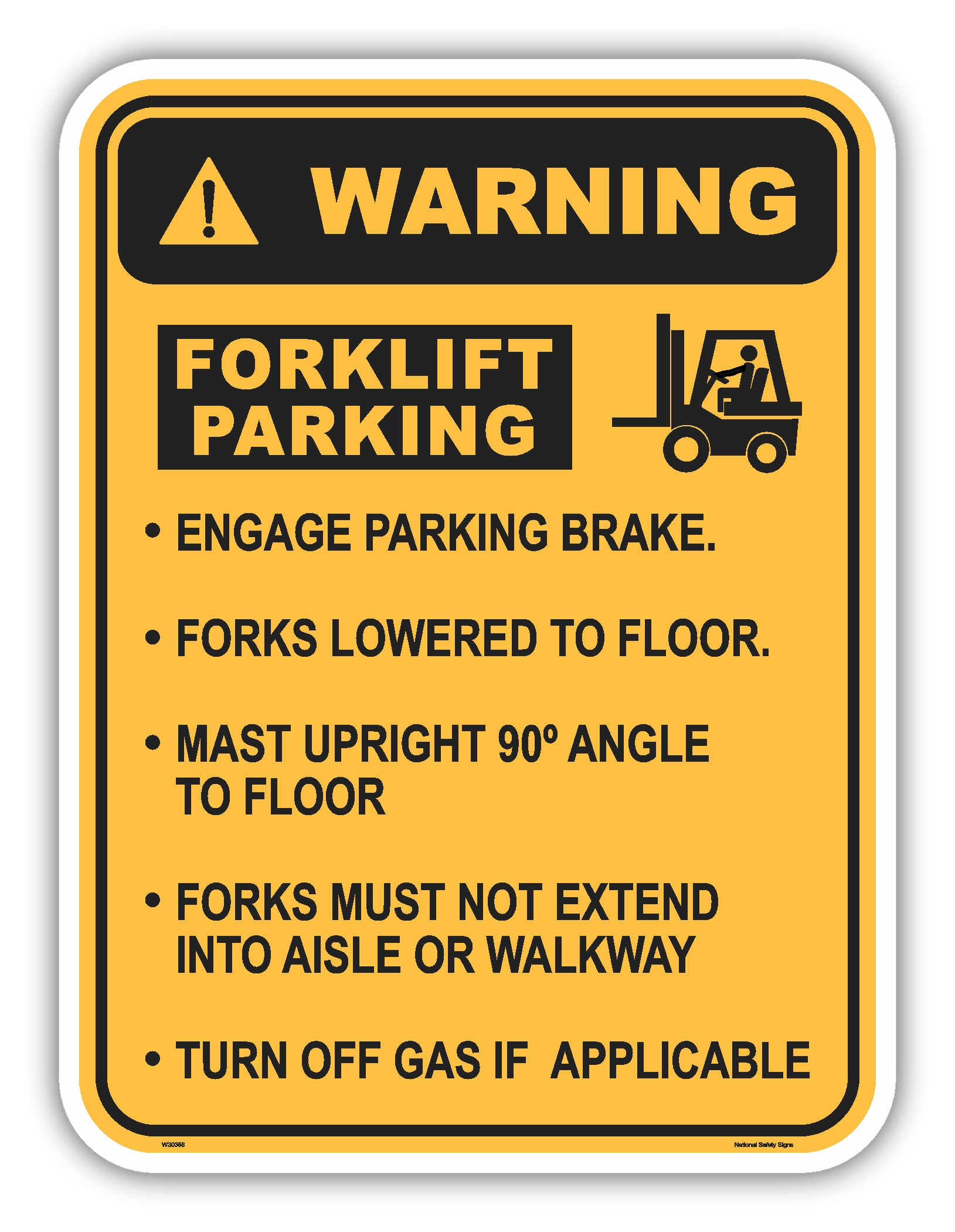 Warning forklift parking safety sign - AS1319 compliant, National Safety Signs Australia