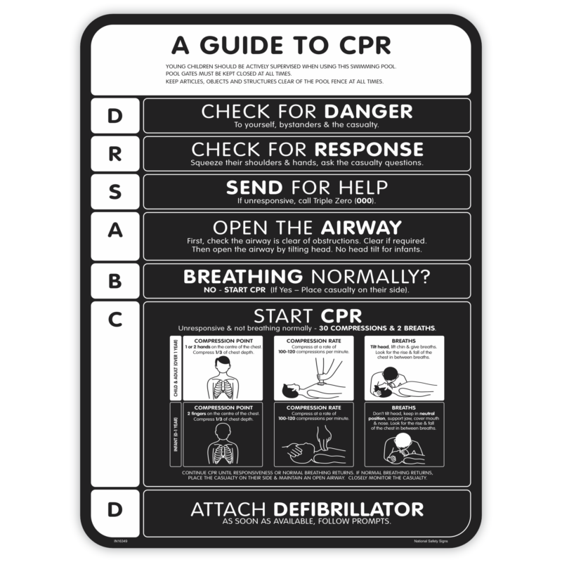 Cpr Guide Signage DRSABCD CPR Guide Sign with Diagrams | National Safety Signs